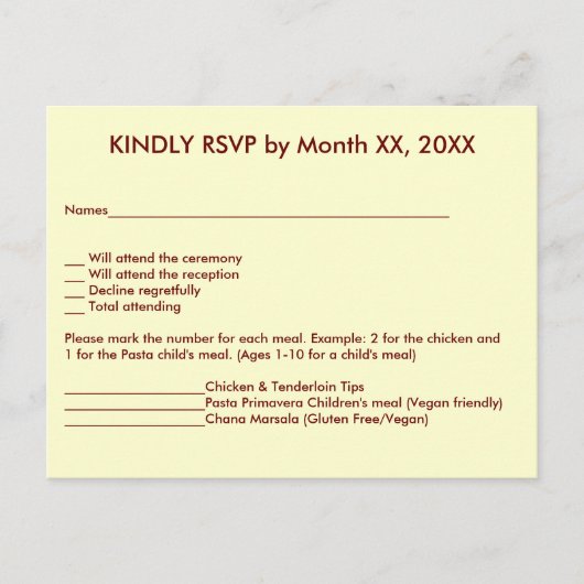 RSVPメニュー郵便はがきを結婚する愛ハート及び赤いバラ インビテーションポストカード (正面)