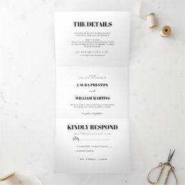 RSVPモダンと結婚詳細の写真 三つ折り招待状