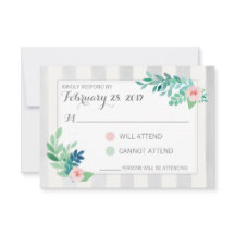 RSVPモダンストライプ&ボヘミアン水色フローラ