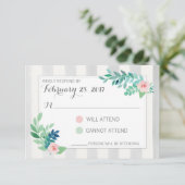 RSVPモダンストライプ&ボヘミアン水色フローラ 出欠カード (スタンド正面)