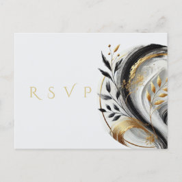 RSVPモダン白黒と金ゴールド結婚- ポストカード