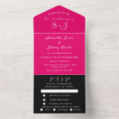 RSVPユニークシンプルマゼンタホットピンクブラック結婚ズ オールインワン招待状 (内側)