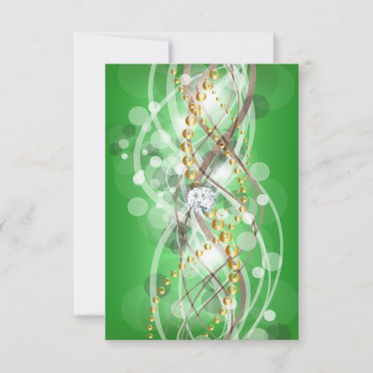 RSVPライムエレガントグリーン金ゴールドダイヤモンドジュエルパーティー 出欠カード (正面)