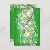 RSVPライムエレガントグリーン金ゴールドダイヤモンドジュエルパーティー 出欠カード (正面/裏面)
