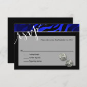 RSVPラスベガスのアールデコのシマウマ|の黒く青い銀 出欠カード (正面/裏面)