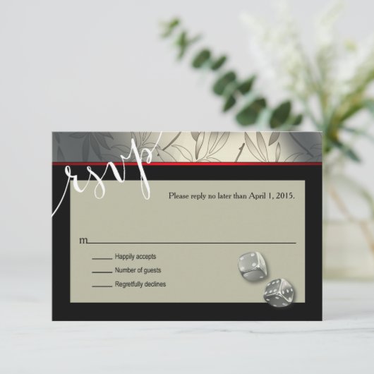 RSVPラスベガスのアールデコ|の銀製の黒 出欠カード (スタンド正面)