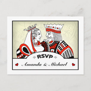 RSVPラッキーインラブキングクイーン結婚ズポストカード インビテーションポストカード