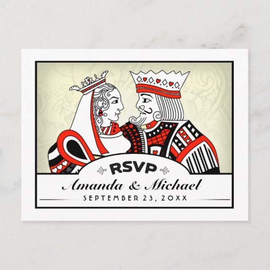 RSVPラッキーインラブキングクイーン結婚ズポストカード インビテーションポストカード (正面)