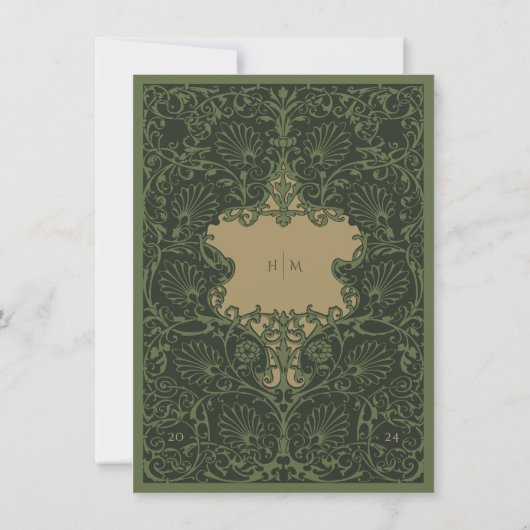 RSVPレガルエメラルドグリーンアンティーク金ゴールドバロック 招待状 (裏面)