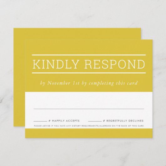 RSVPレスポンスカード型マスタードモダンイエロー 出欠カード (正面/裏面)