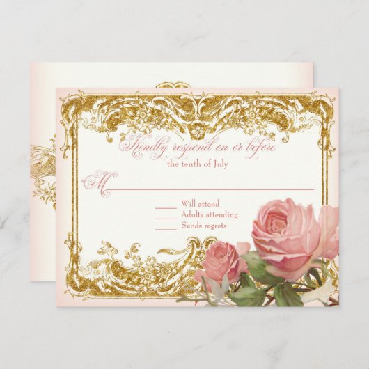 RSVPレスポンスパリジャンヴィンテージバラマナーハウス 出欠カード (正面/裏面)