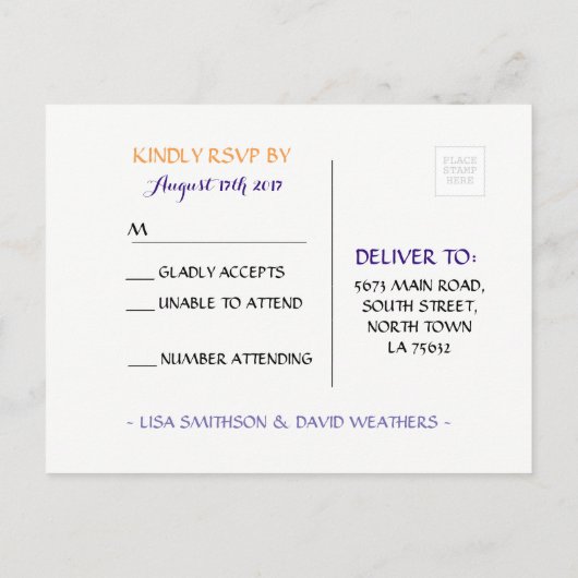 RSVPレスポンス結婚のアラビアンナイト インビテーションポストカード (裏面)