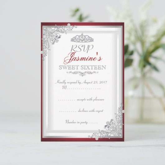 RSVPレッドシルバーダマスクティアラスウィート16 出欠カード (スタンド正面)