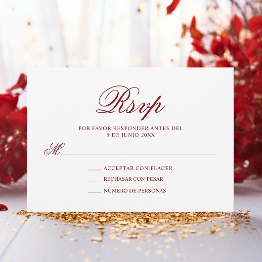 RSVPレッドピンクキンセスペインのーニェラカンス 出欠カード