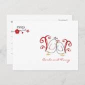 RSVPロブバードとさくらんぼ花開きPC インビテーションポストカード (正面/裏面)