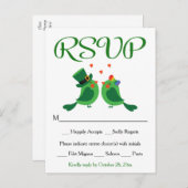 RSVPロベバードグリーン&ホワイトウェディングパーティードカード インビテーションポストカード (正面/裏面)