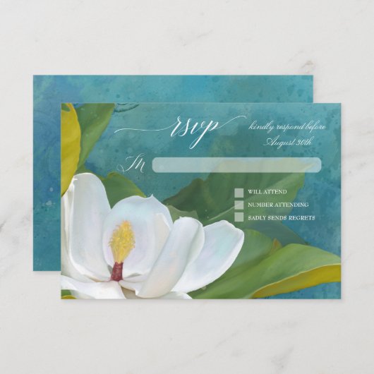 RSVPロマンエレガントティムマグノリアフローラタイポグラフィ 出欠カード (正面/裏面)