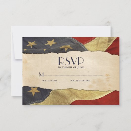 RSVPヴィンテージアメリカ国旗の愛国的軍隊結婚ズ 出欠カード (正面)