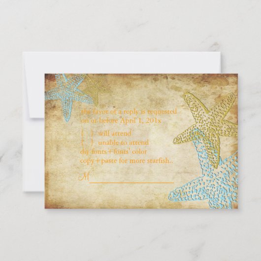 RSVPヴィンテージブルーヒトデ結婚式招待状 出欠カード (裏面)