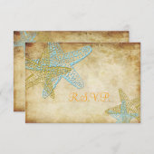 RSVPヴィンテージブルーヒトデ結婚式招待状 出欠カード (正面/裏面)