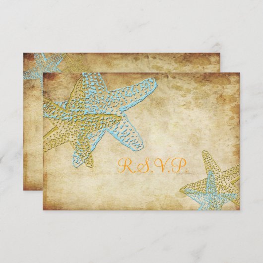 RSVPヴィンテージブルーヒトデ結婚式招待状 出欠カード