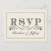 RSVPヴィンテージホワイト結婚の返信はがき インビテーションポストカード (正面)