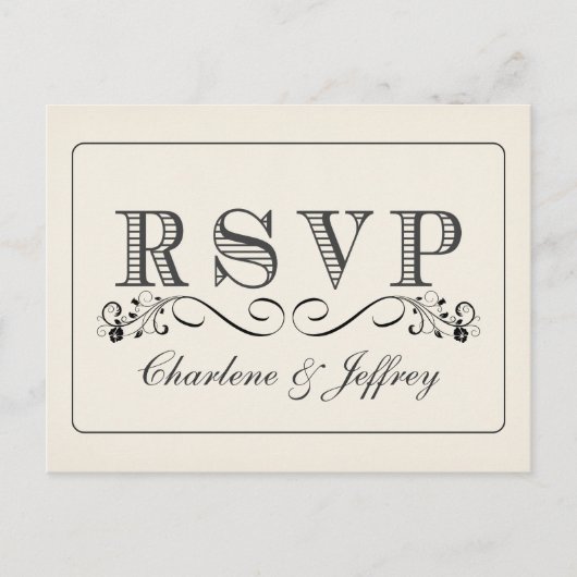 RSVPヴィンテージホワイト結婚の返信はがき インビテーションポストカード (正面)