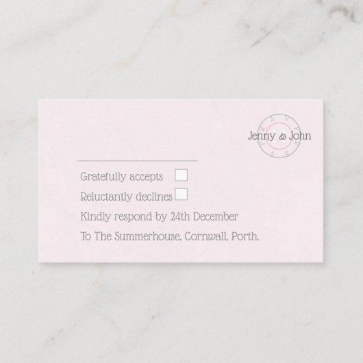 RSVPヴィンテージレースとピンクボタン裁縫カード エンクロージャーカード (裏面)