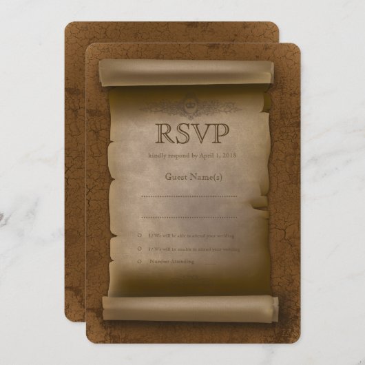 RSVPヴィンテージ古い紙の角丸カード 招待状 (正面/裏面)