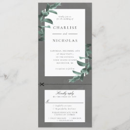 rsvp付きのグレー結婚式招待状上のEucalyptusフレーム 招待状
