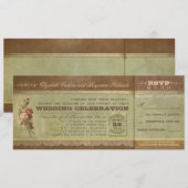 RSVP付きのラスティック ヴィンテージ ウェディングチケット 招待状 (正面/裏面)