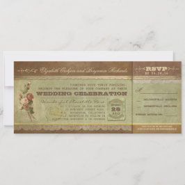 RSVP付きのラスティック ヴィンテージ ウェディングチケット 招待状