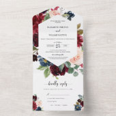 RSVP付きのBurgundy Red Navy結婚フローラズ オールインワン招待状 (内側)