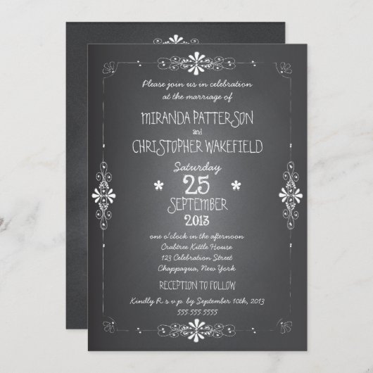 RSVP付きのChalkboard結婚式招待状 招待状 (正面/裏面)