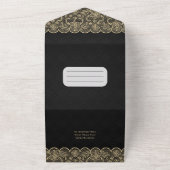 RSVP付きオールインクルーシブ結婚ブラック金ゴールドレース オールインワン招待状 (外側)