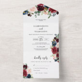 RSVP付きバーガンディ・ブ葉ロッソム・グリーンリーズ オールインワン招待状 (内側)