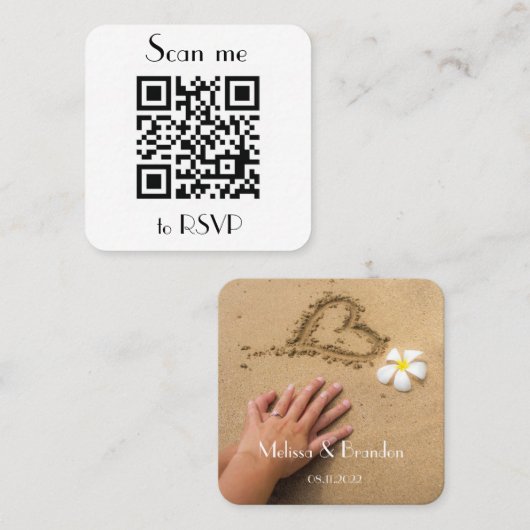 RSVP写真シンプルの結婚QRコード応答 スクエア名刺 (正面/裏面)