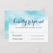 RSVP回答応答アクアモダンブルーの水色 出欠カード (正面/裏面)
