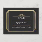 RSVP応答の結婚はがきアールデコ金ゴールド インビテーションポストカード (正面)