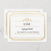 RSVP応答の結婚はがきアールデコ金ゴールド インビテーションポストカード (正面/裏面)