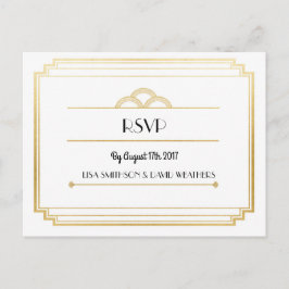 RSVP応答の結婚はがきアールデコ金ゴールド インビテーションポストカード
