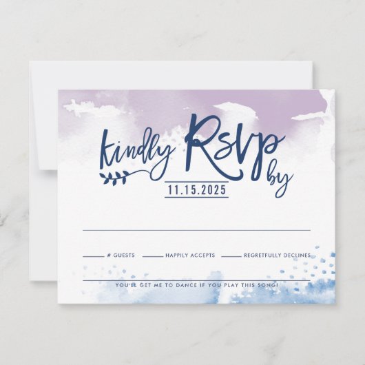 RSVP応答カードかわいらし紫色の水色 出欠カード (正面)