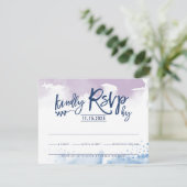 RSVP応答カードかわいらし紫色の水色 出欠カード (スタンド正面)