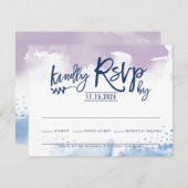 RSVP応答カードかわいらし紫色の水色 出欠カード (正面/裏面)