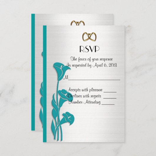 RSVP応答カードコールリリーターコイズ 出欠カード (正面/裏面)