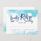 RSVP応答カードスタイリッシュアクアブルー水色 出欠カード (正面/裏面)