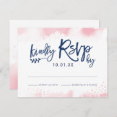 RSVP応答カードスタイリッシュネイビピンク水色 出欠カード (正面/裏面)