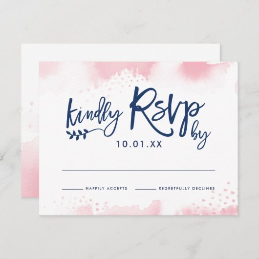 RSVP応答カードスタイリッシュネイビピンク水色 出欠カード (正面/裏面)
