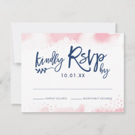 RSVP応答カードスタイリッシュネイビピンク水色 出欠カード