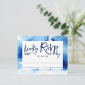 RSVP応答カードスタイリッシュネイビー青色 出欠カード (スタンド正面)